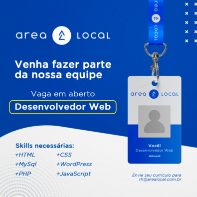 Área Local contrata: Desenvolvedor Web